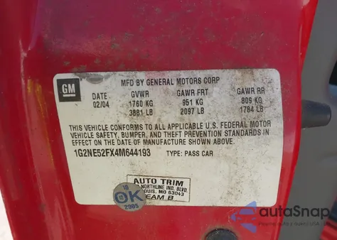 2004 Pontiac Grand Am Se z USA, uszkodzony, nr VIN 1G2NE52FX4M644193